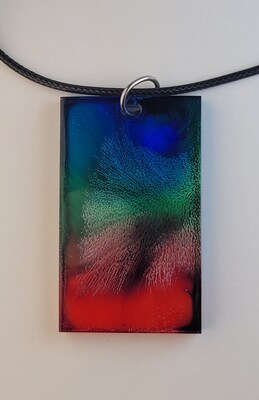 Handmade Red, Green, and Navy Blue Rectangle Pendant Necklace or Keychain - image1